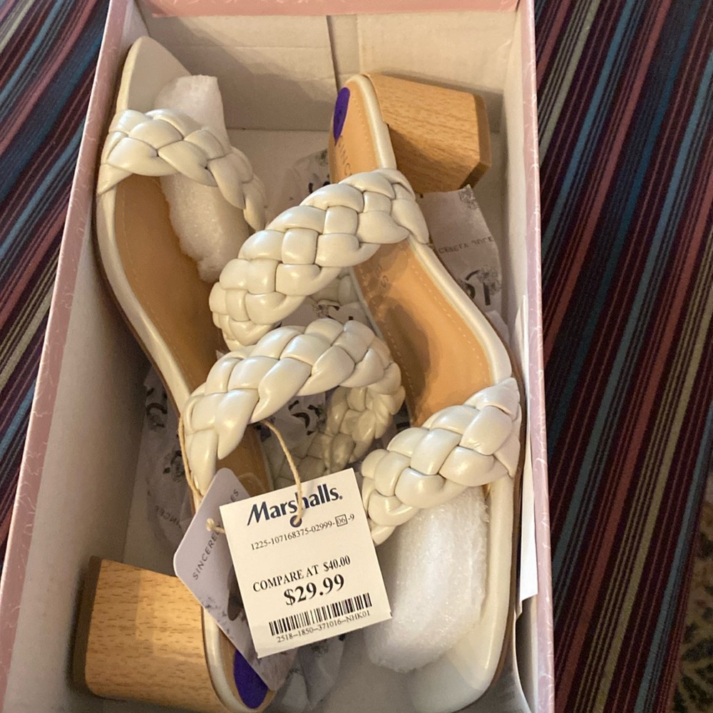 Sincerely Jules NIB  off white braided heel sandals size 8 1/2